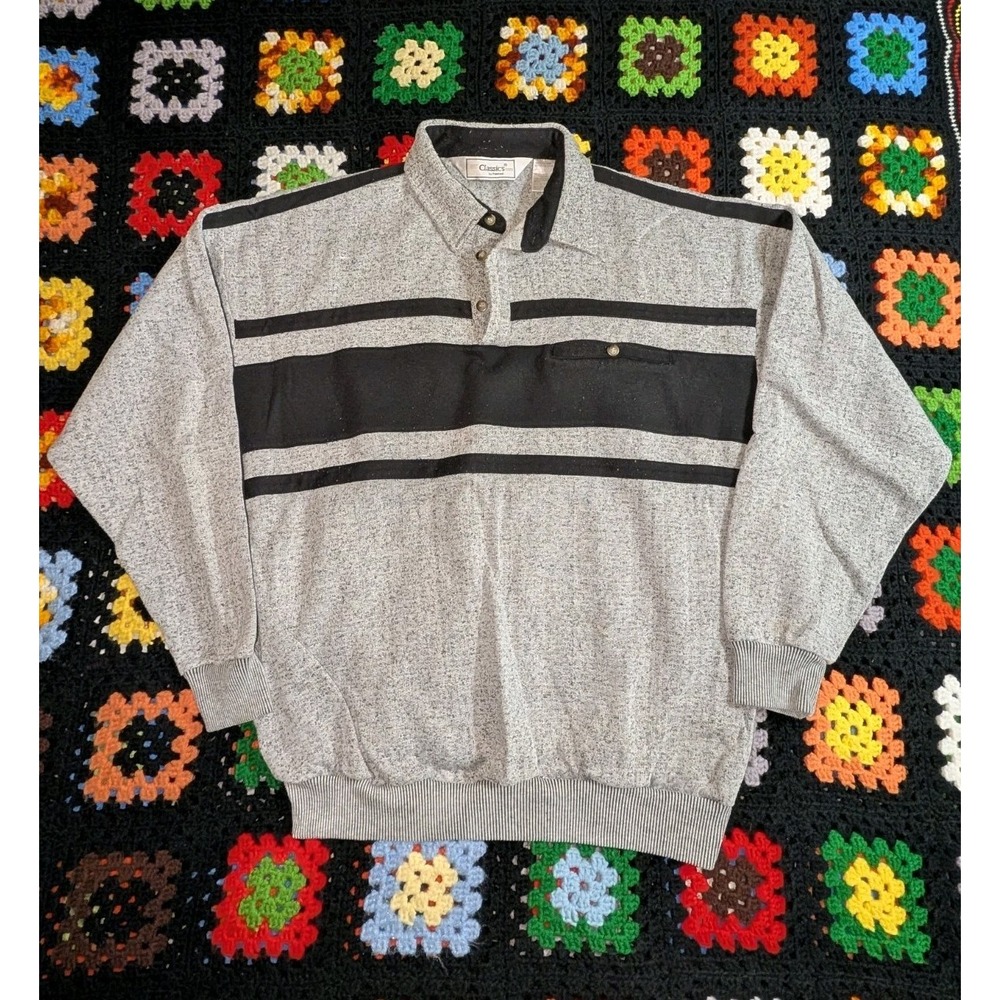 Classics by Palmland Sweater Vintage Gray Striped Long Sleeve Collared Men's XL